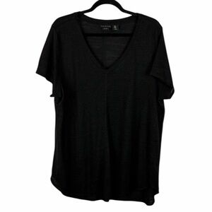 Tahari 100% Linen Black V-Neck T-Shirt Top Plus Size 1X Classic Minimalist